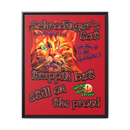 schrodinger's cat - framed canvas art (dark red)