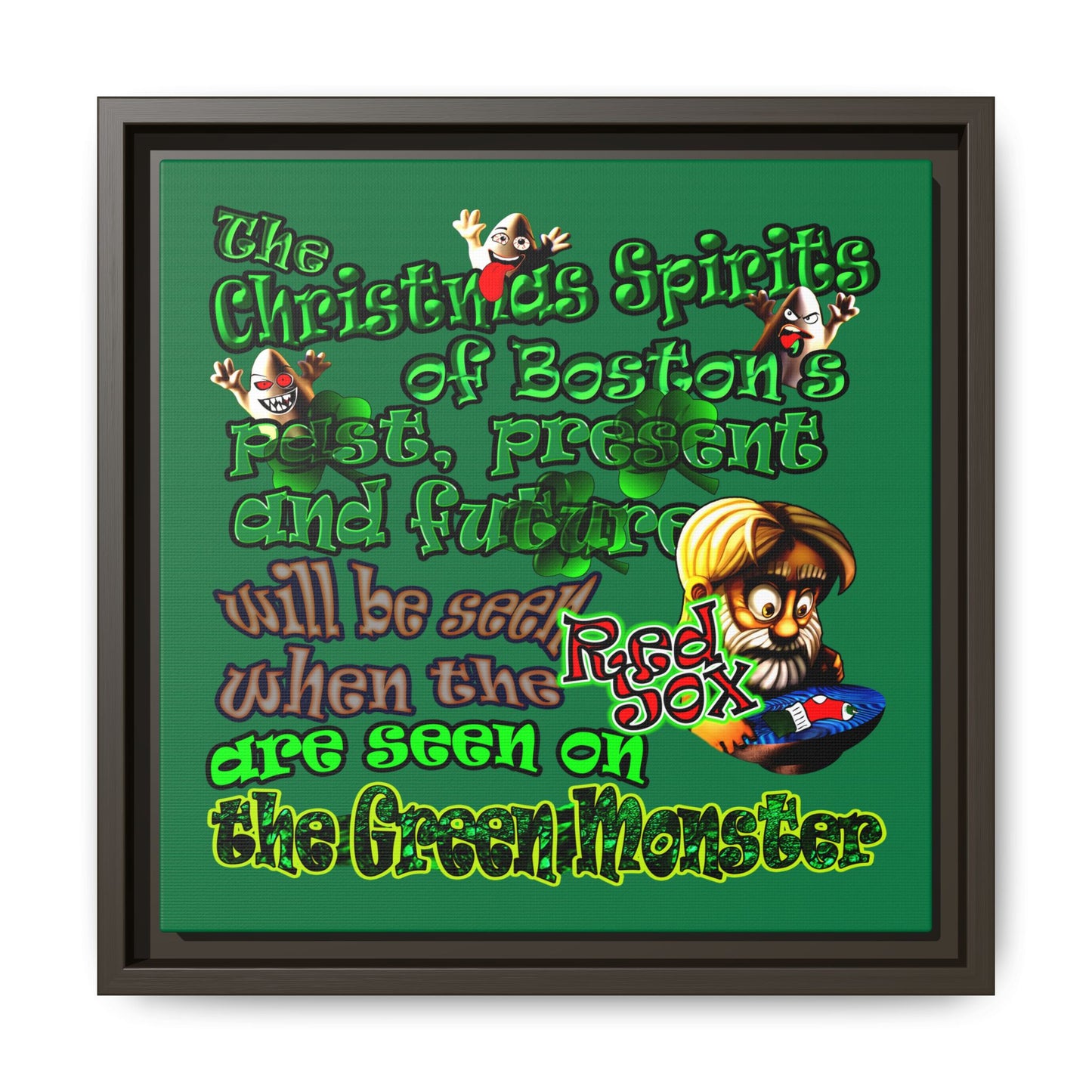 christmas spirits of boston - framed canvas art (dark green)