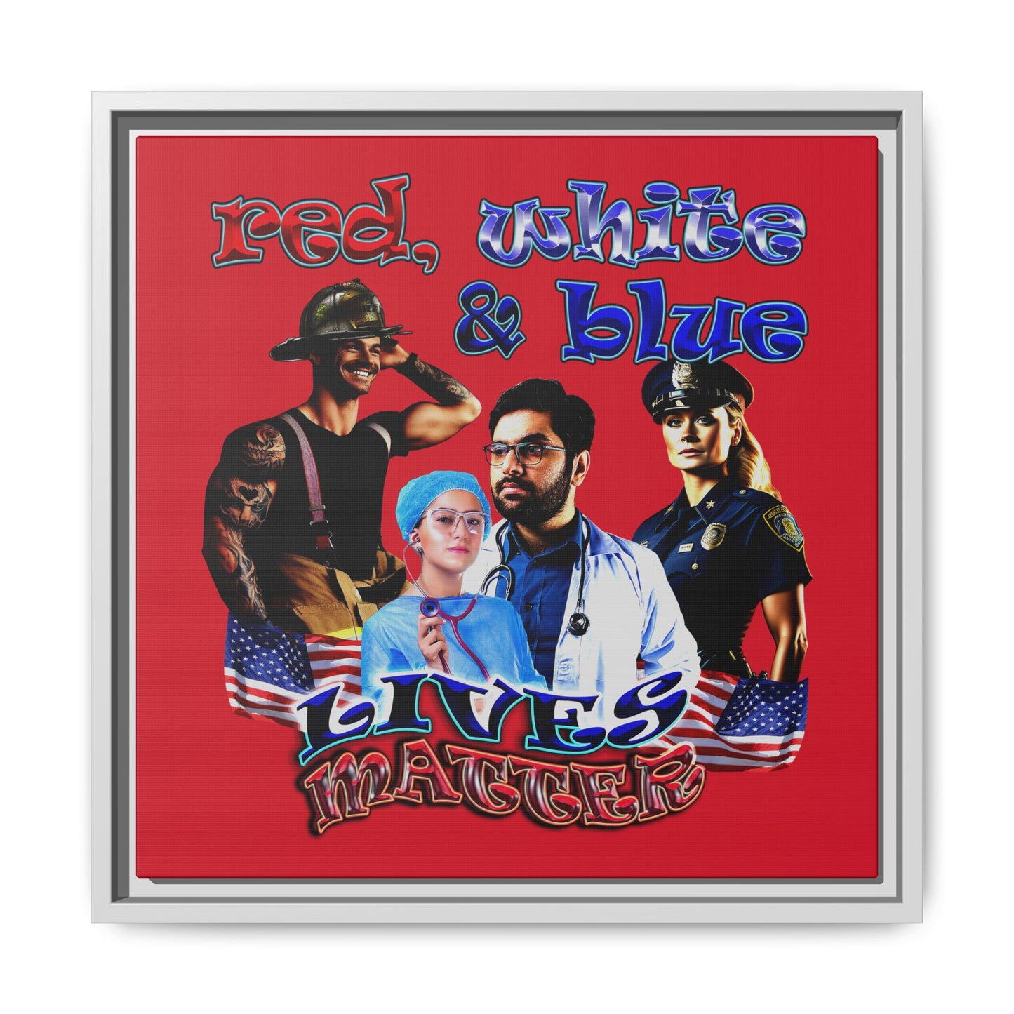 rw&b lives matter - framed canvas art (dark red)
