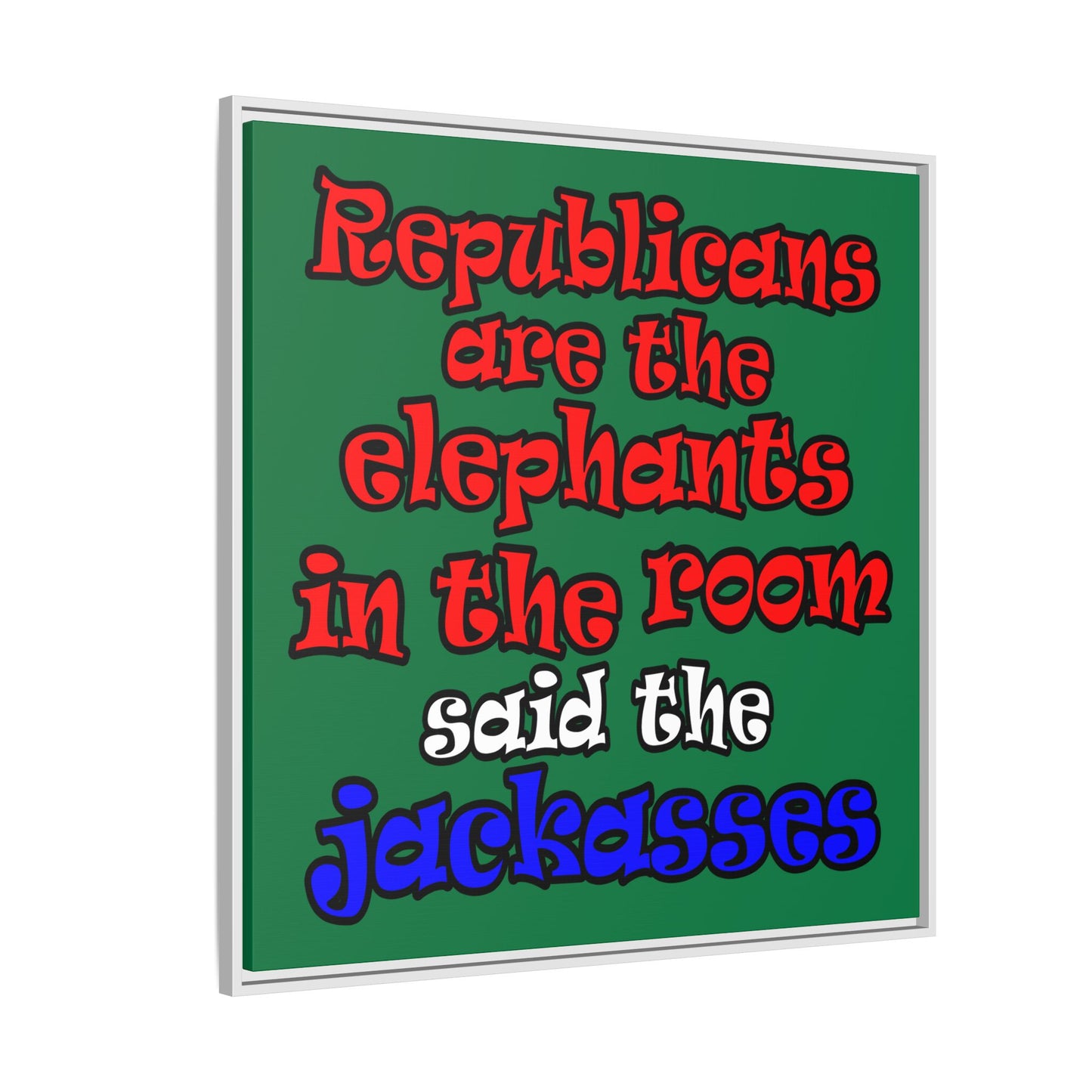 donkeys and elephants - framed canvas art (dark green)