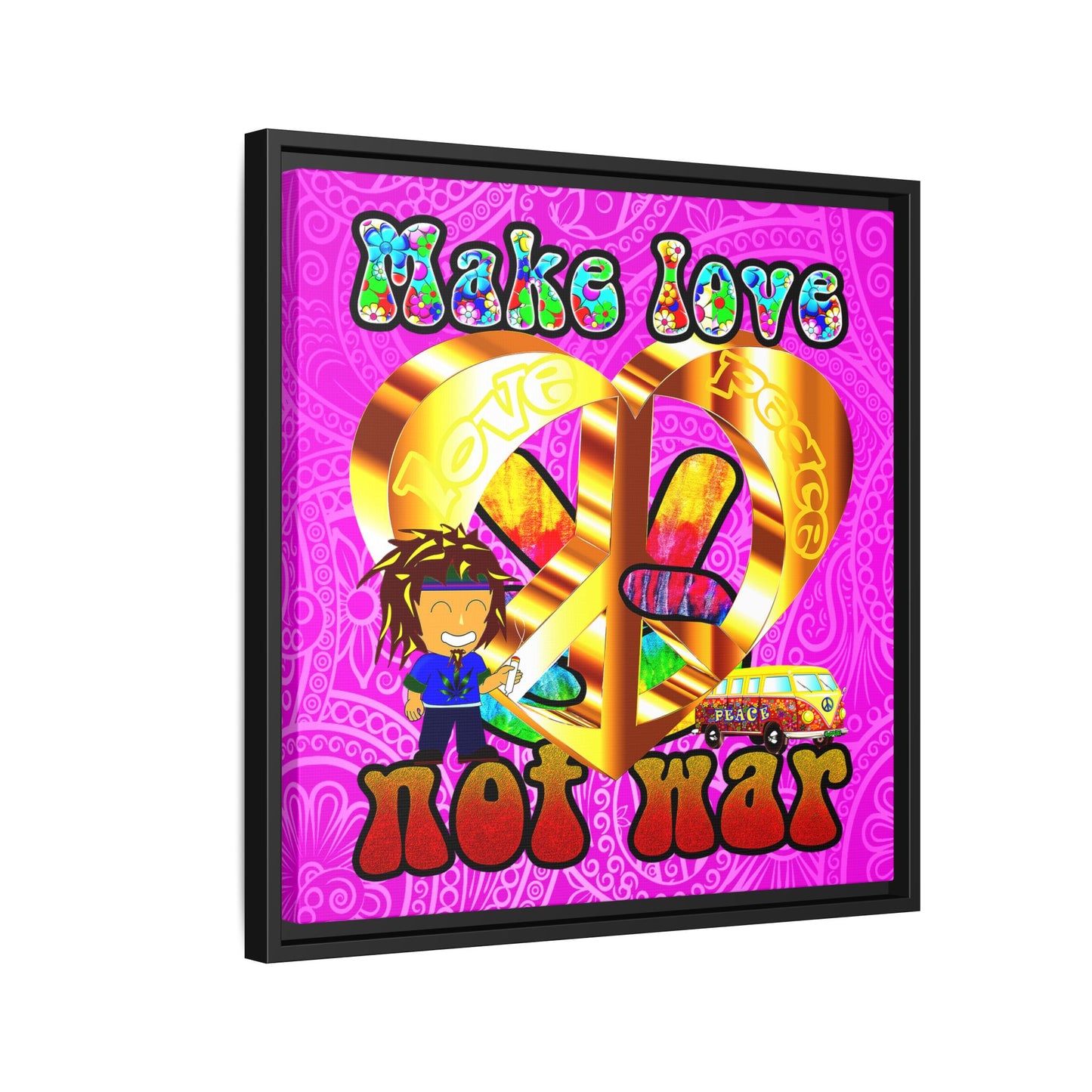 love peace - framed canvas art (pink swirl)