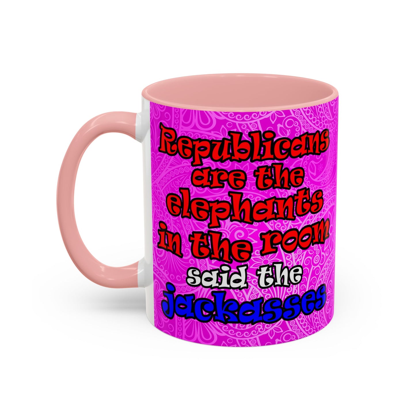 donkeys and elephants - Accent Mug (pink swirl)