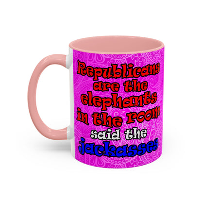 donkeys and elephants - Accent Mug (pink swirl)