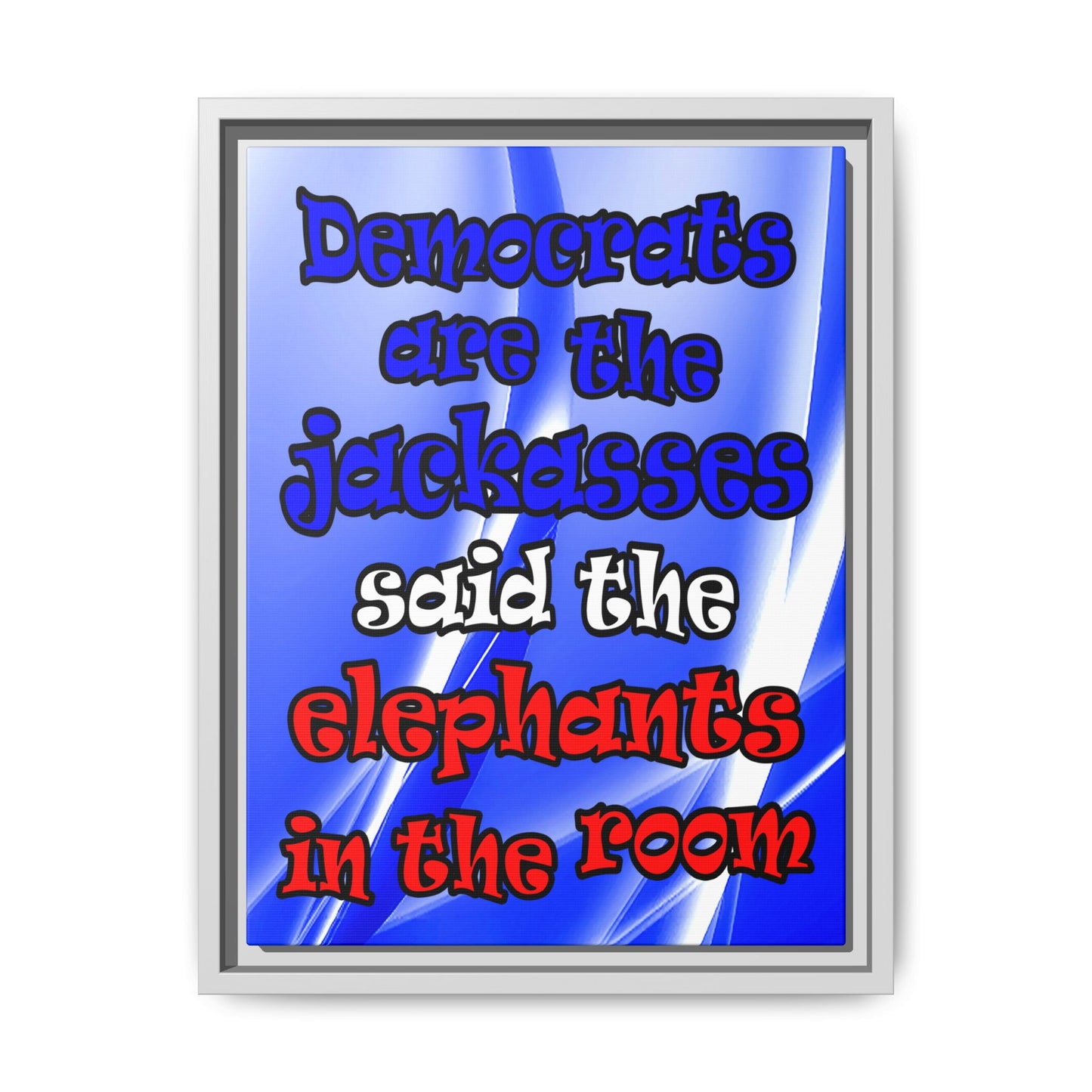 donkeys and elephants - framed canvas art (blue-white wave)