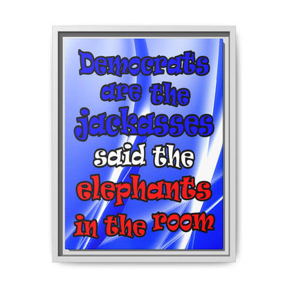 donkeys and elephants - framed canvas art (blue-white wave)