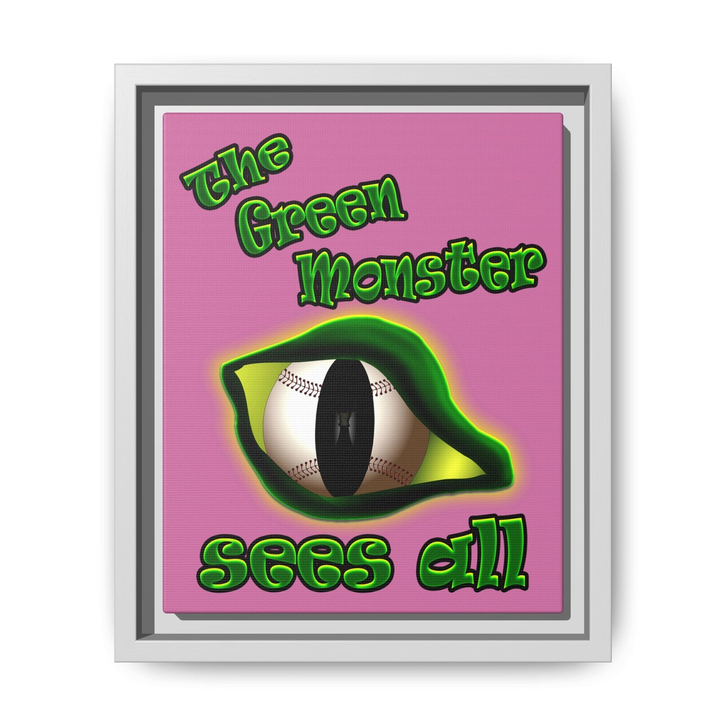 green monster - framed canvas art (light pink)