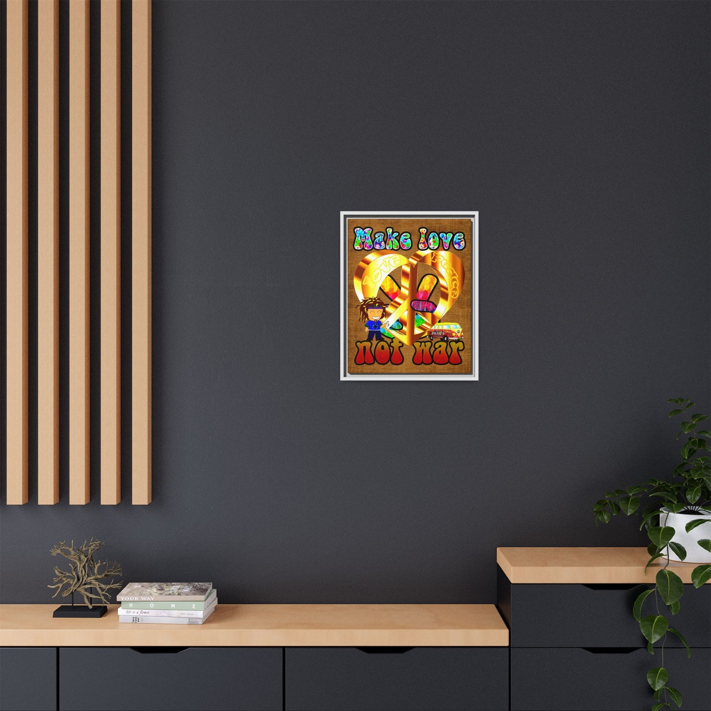love peace - framed canvas art (brown papyrus)