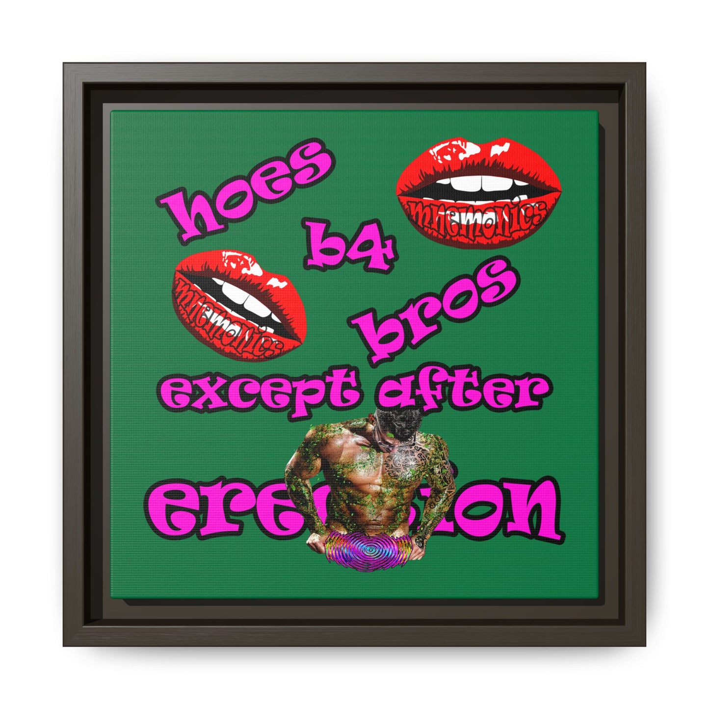 hoes b4 bros - framed canvas art (dark green)