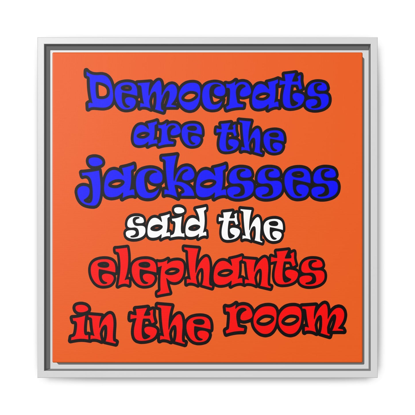 donkeys and elephants - framed canvas art (orange)