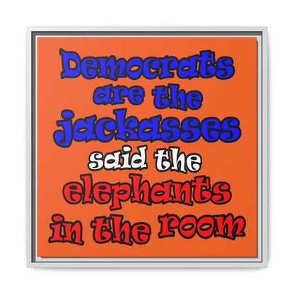 donkeys and elephants - framed canvas art (orange)