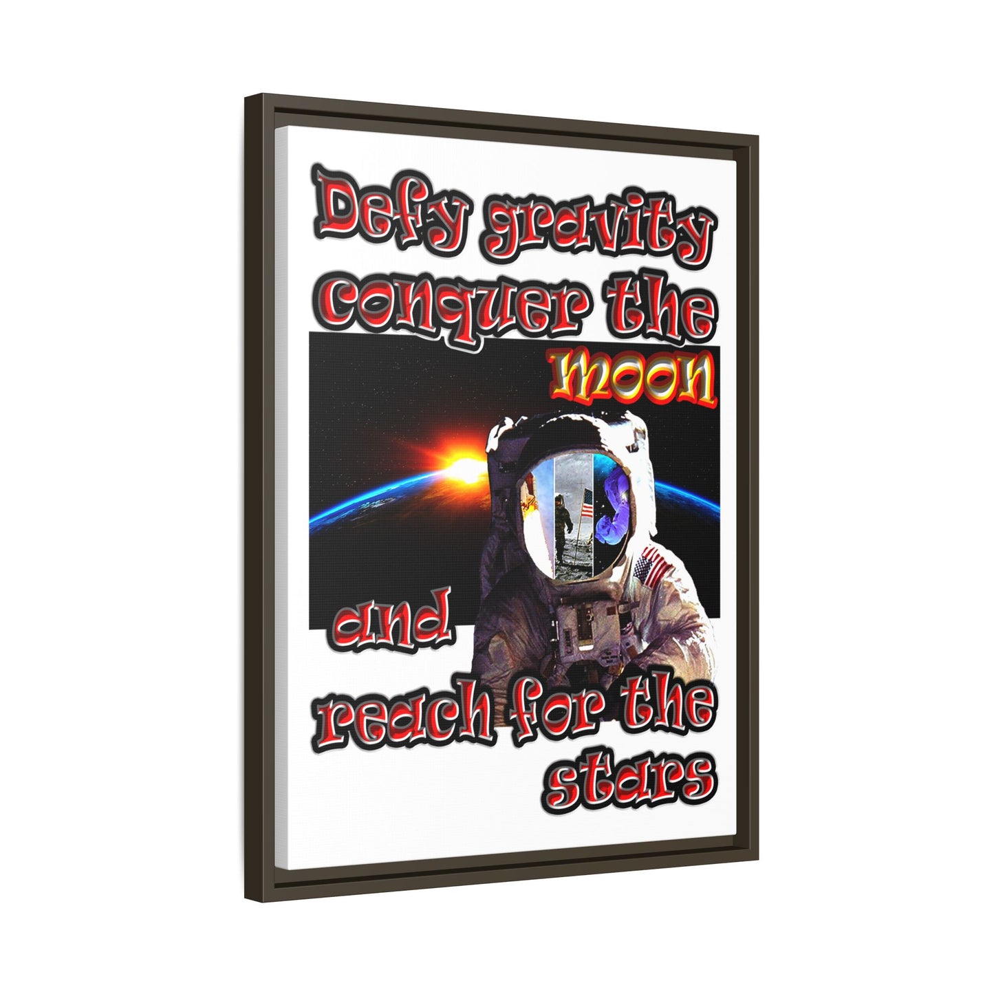 defy conquer reach - framed canvas art (white)