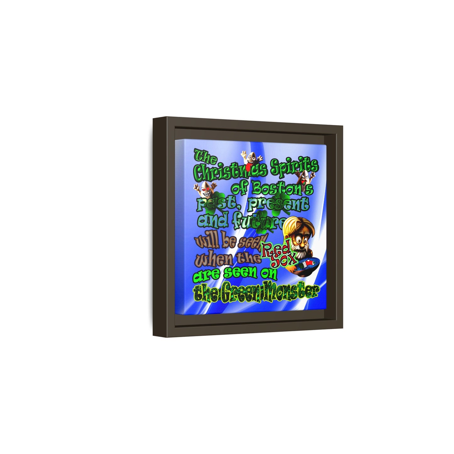 christmas spirits of boston - framed canvas art (blue-white wave)
