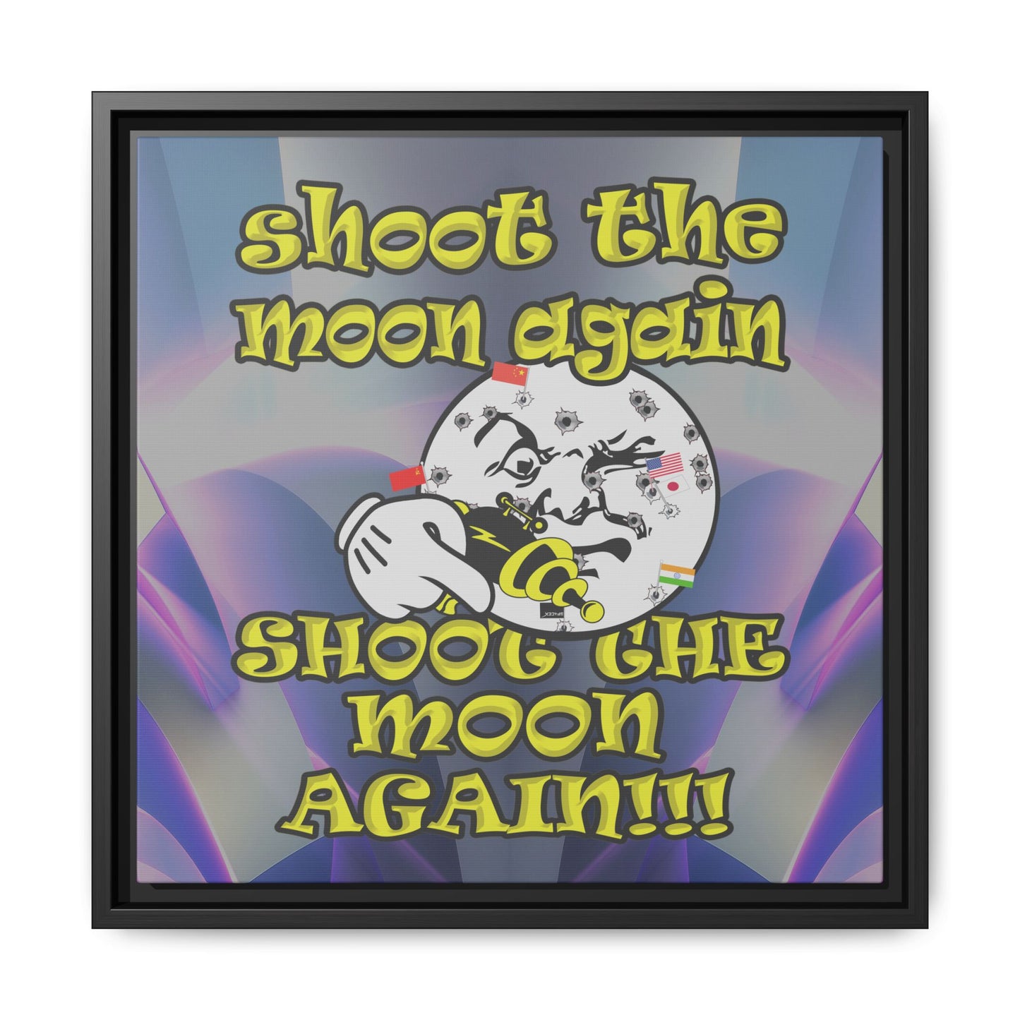 shoot the moon again - framed canvas art (grey-pink wave)