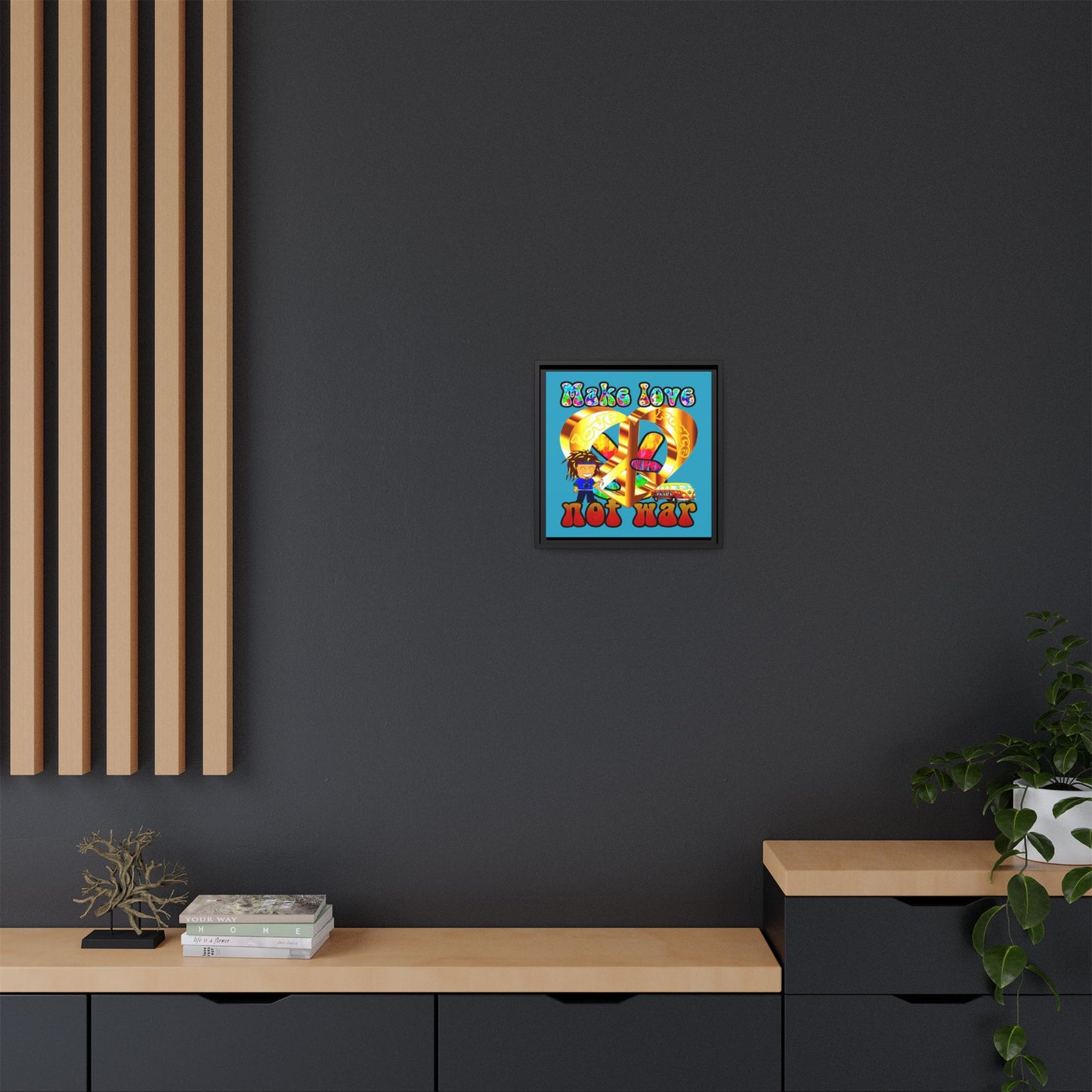 love peace - framed canvas art (turquoise)