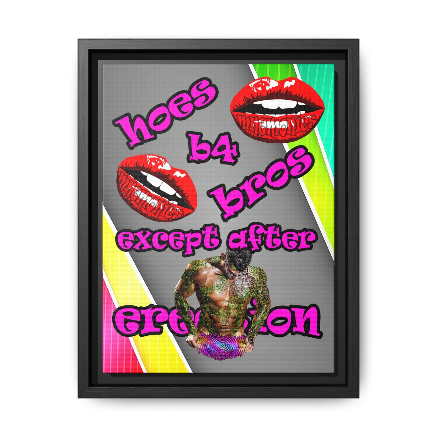 hoes b4 bros - framed canvas art (rainbow split)