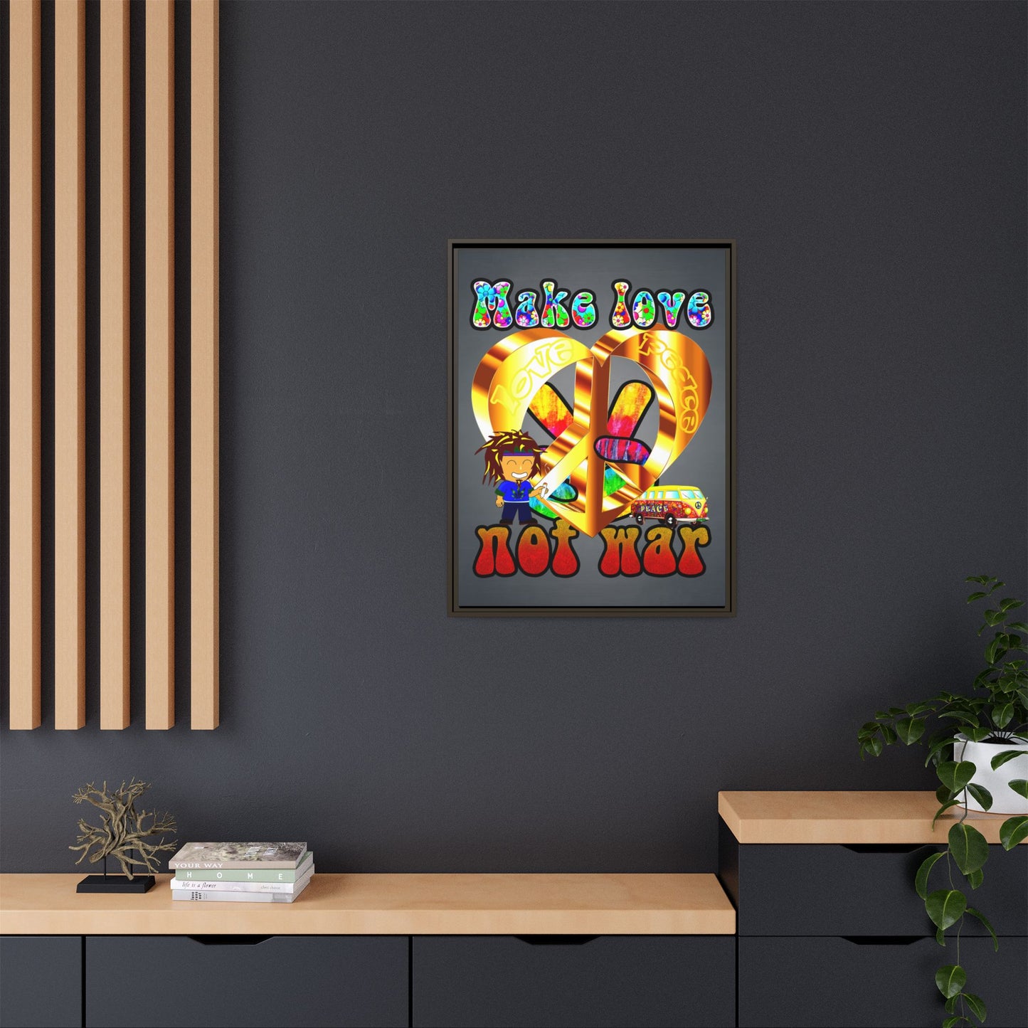 love peace - framed canvas art (grey-light grey)