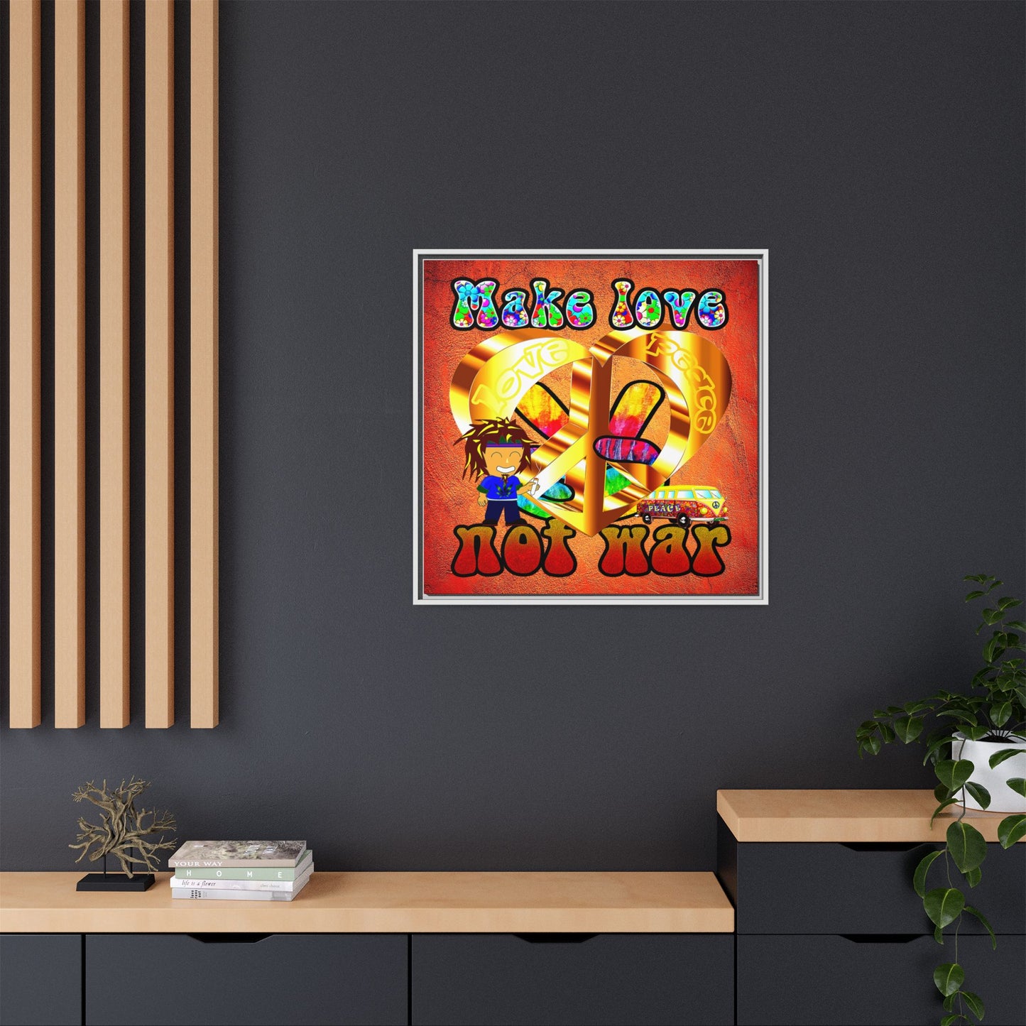 love peace - framed canvas art (burnt orange)