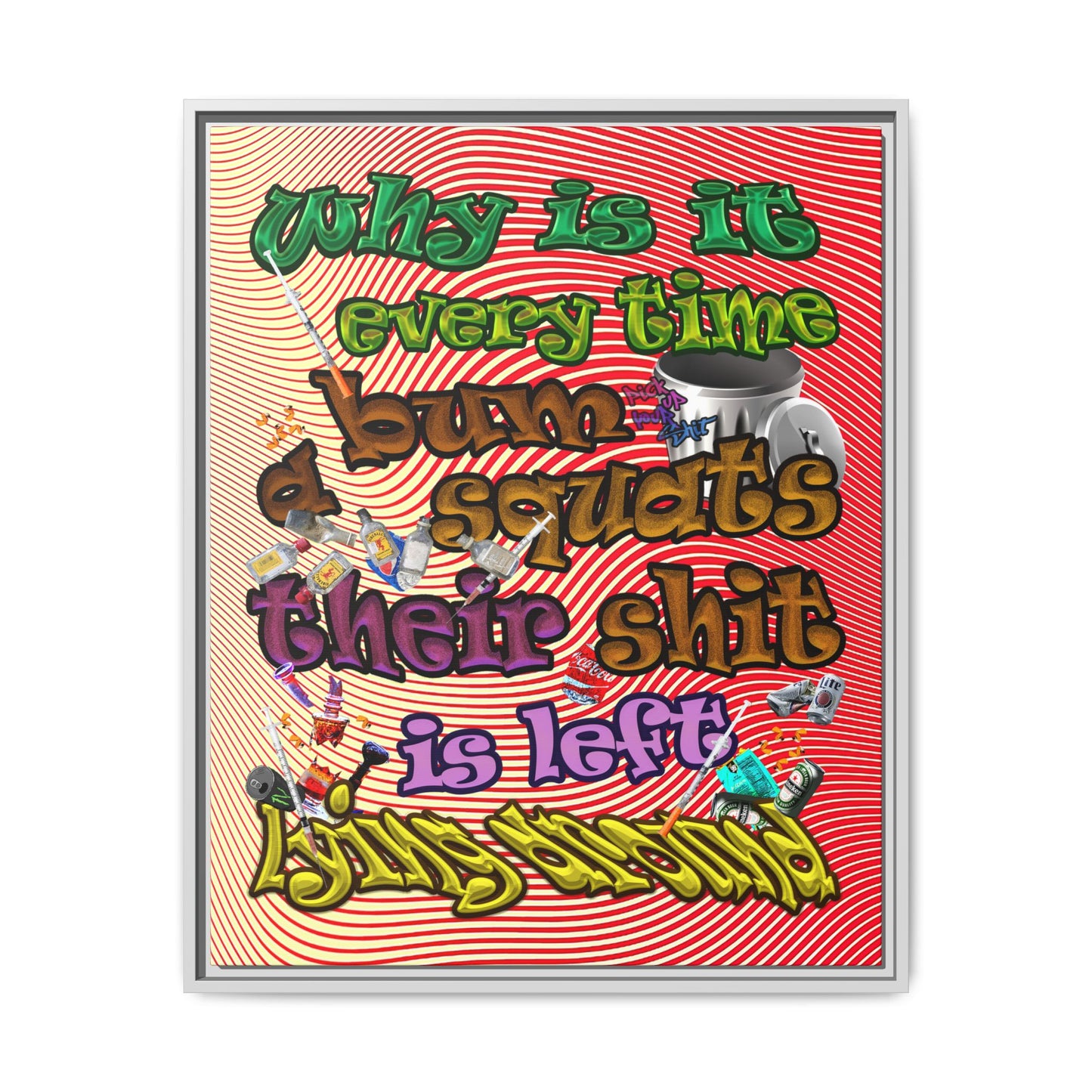 the bum's shit - framed canvas art (yellow-orange wave)