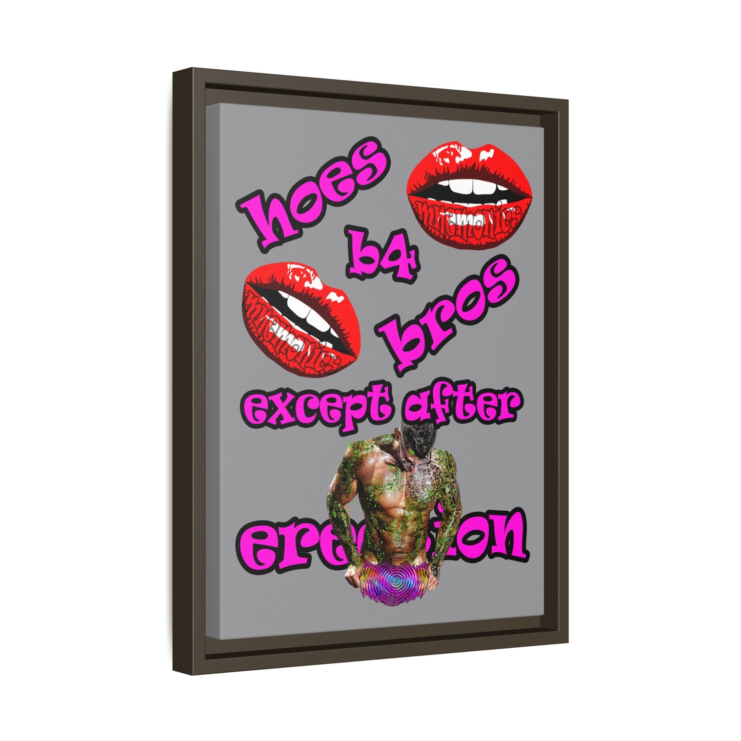 hoes b4 bros - framed canvas art (grey)