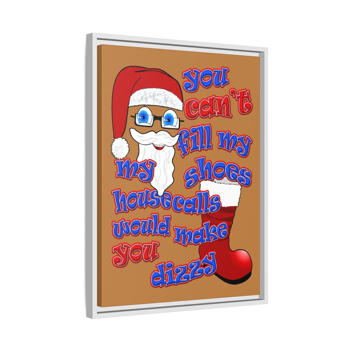 santa's shoes - framed canvas art (light brown)