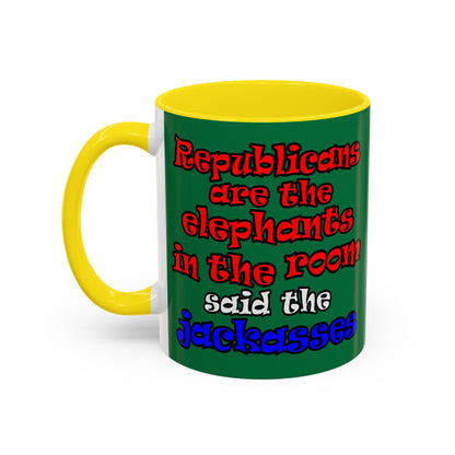 donkeys and elephants - Accent Mug (dark green)