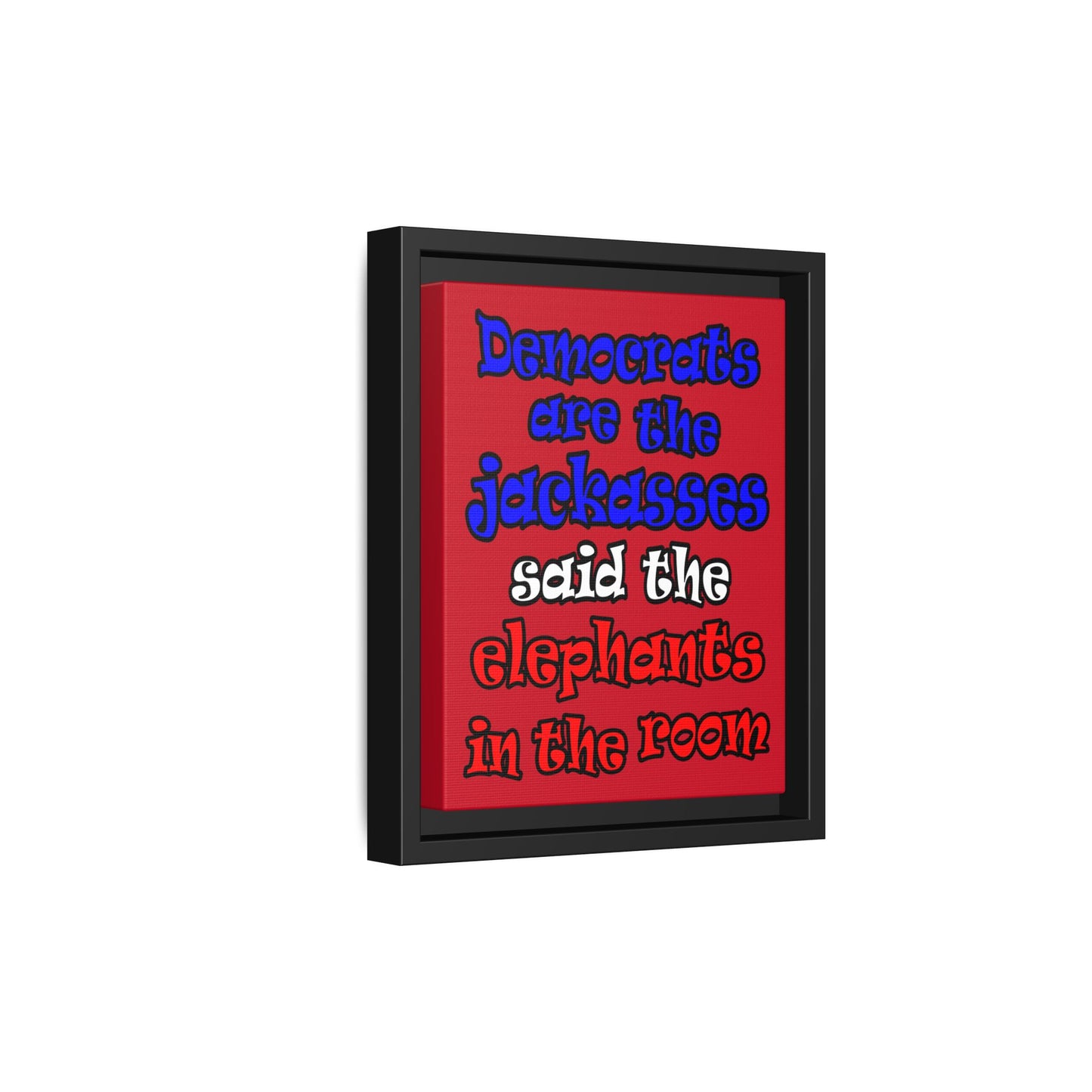 donkeys and elephants - framed canvas art (dark red)