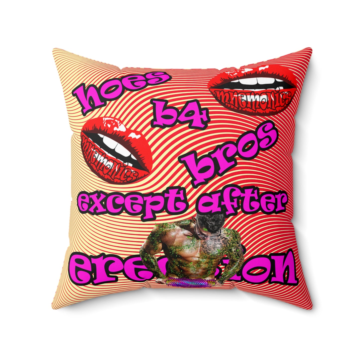 hoes b4 bros - Spun Polyester Square Pillow - (yellow-orange wave)