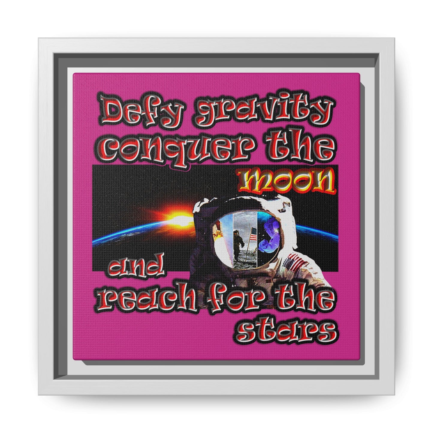 defy conquer reach - framed canvas art (pink)