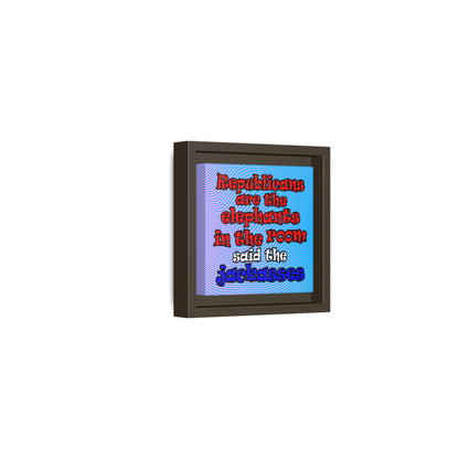 donkeys and elephants - framed canvas art (light blue-purple wave)