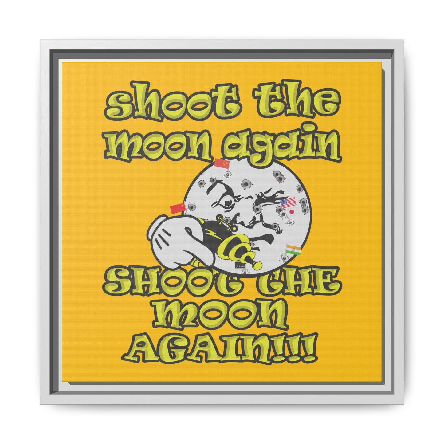 shoot the moon again - framed canvas art (yellow)