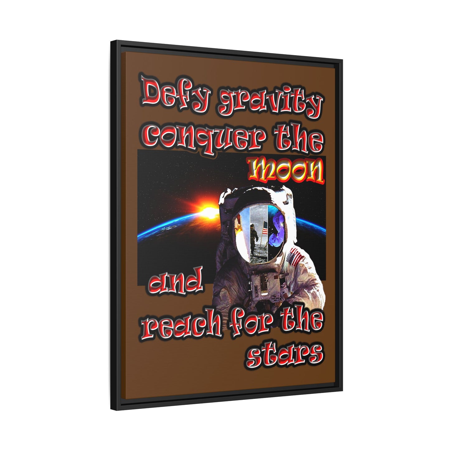 defy conquer reach - framed canvas art (brown)