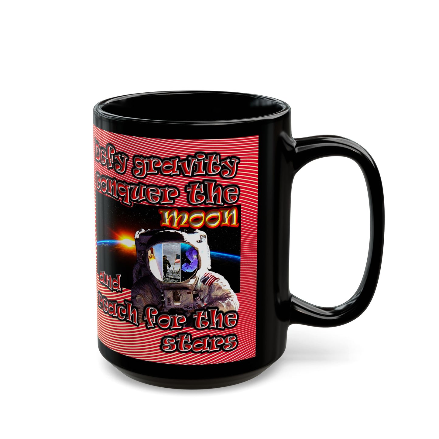 defy conquer reach - Black Mug (yellow-orange wave)