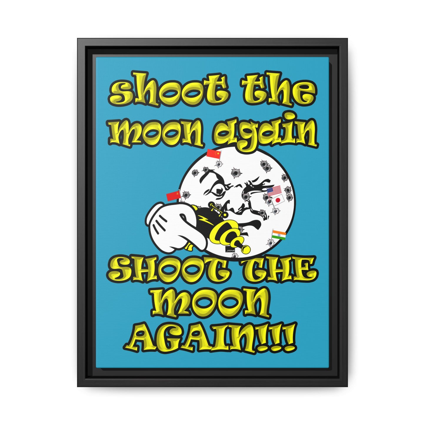shoot the moon again - framed canvas art (turquoise)
