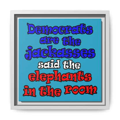 donkeys and elephants - framed canvas art (turquoise)