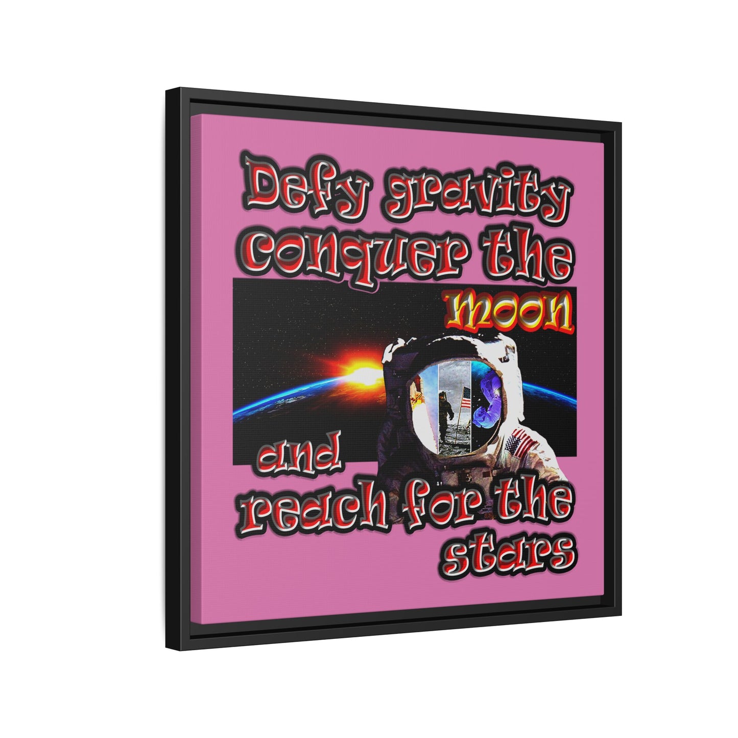 defy conquer reach - framed canvas art (light pink)
