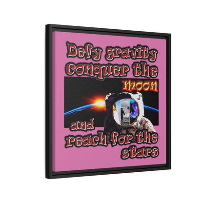 defy conquer reach - framed canvas art (light pink)