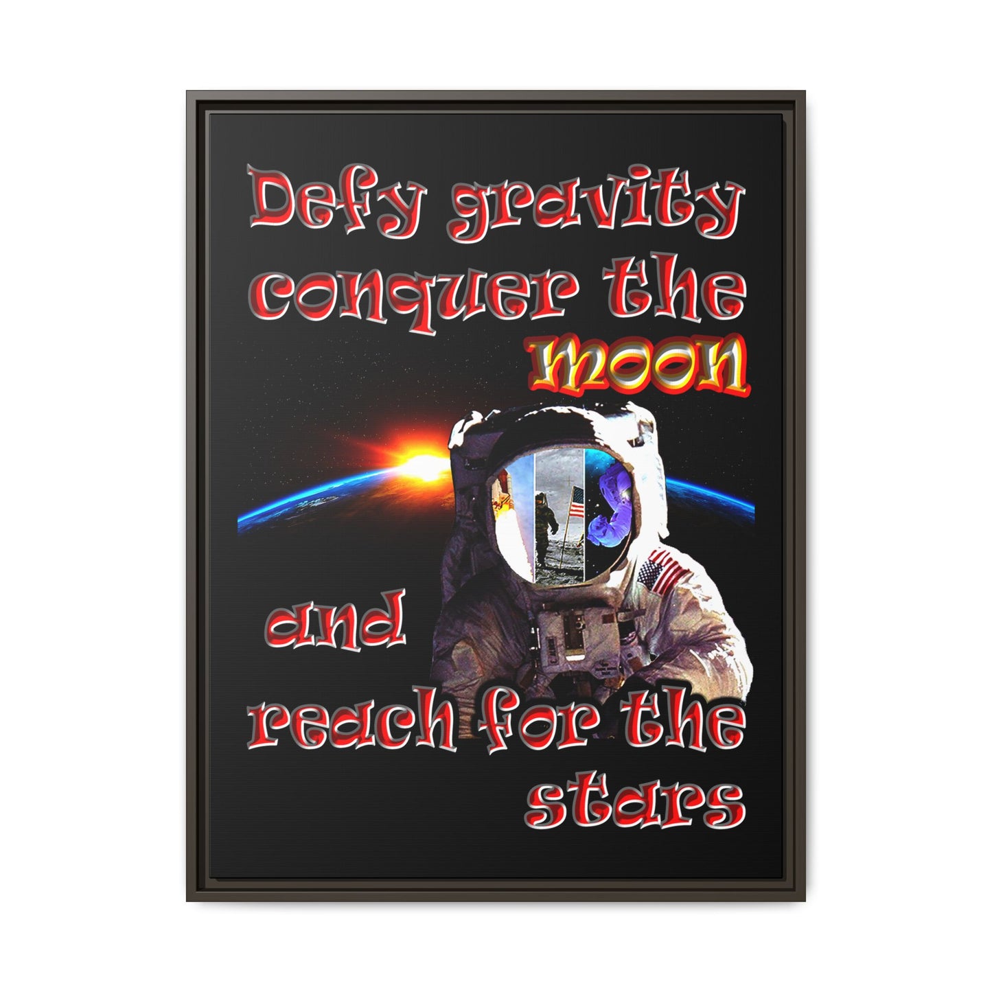 defy conquer reach - framed canvas art (black)