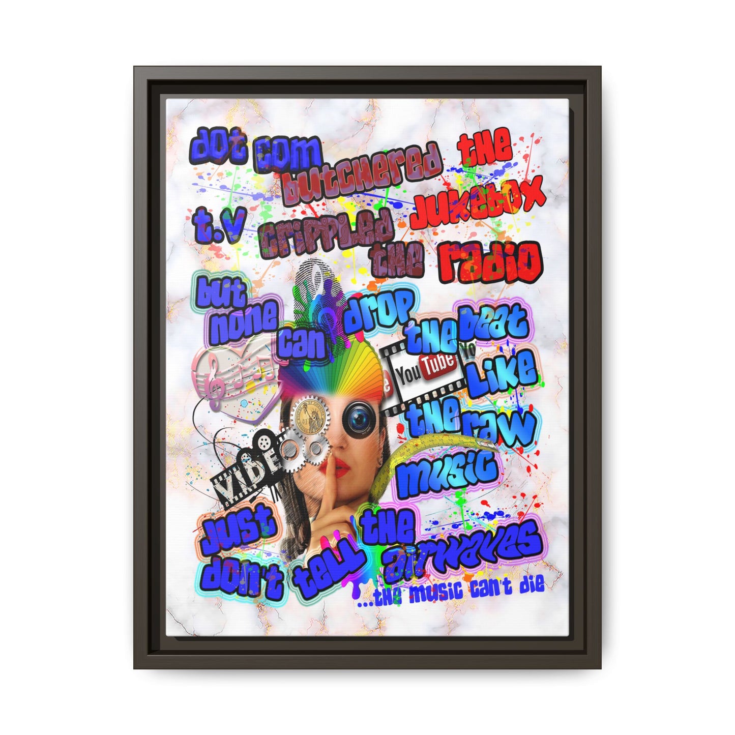 drop the beat - framed canvas art (white marble)