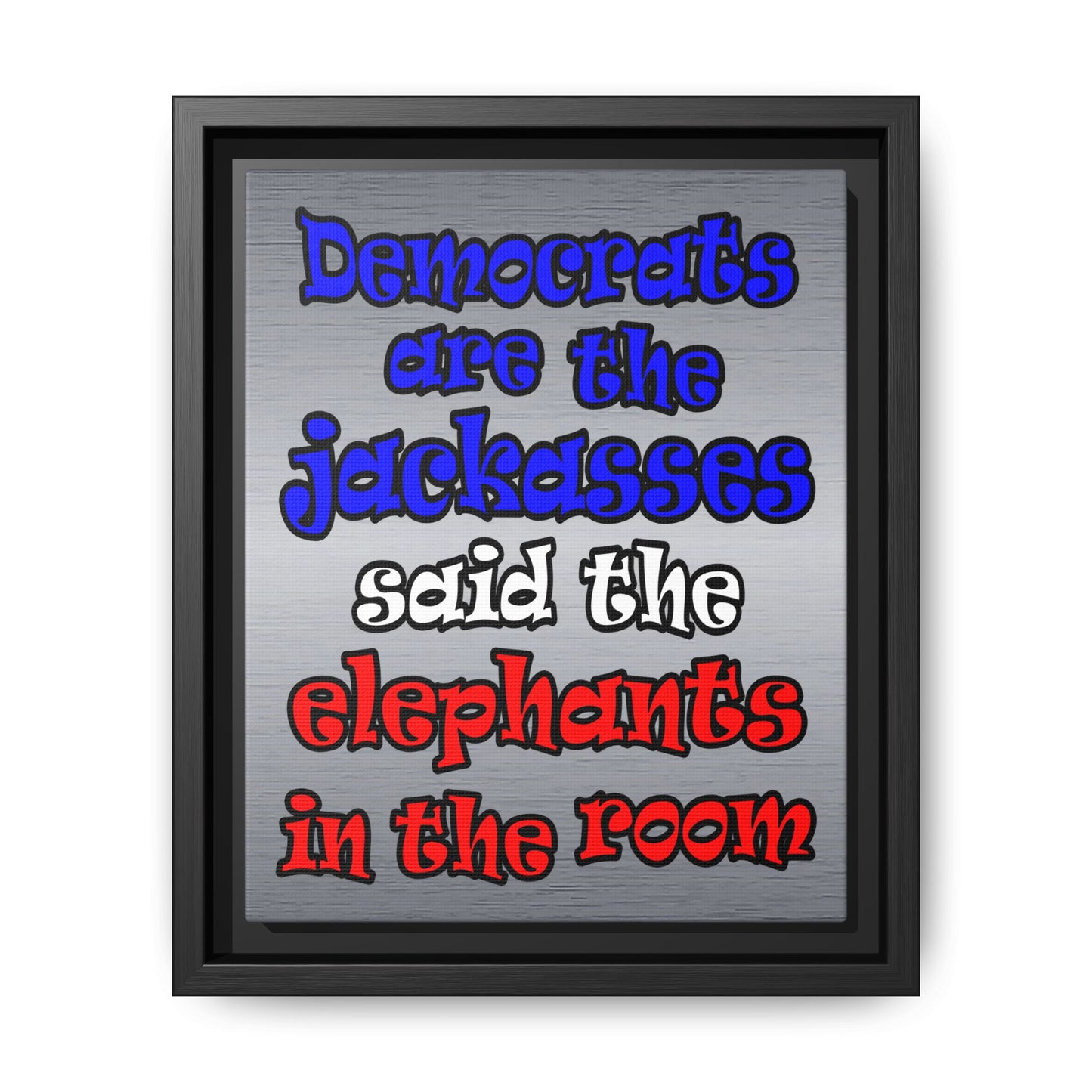 donkeys and elephants - framed canvas art (brushed nickel)