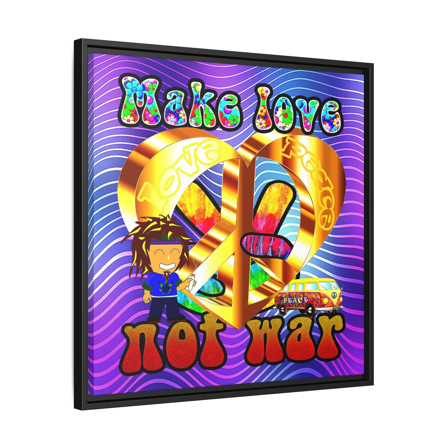 love peace - framed canvas art (purple wave)