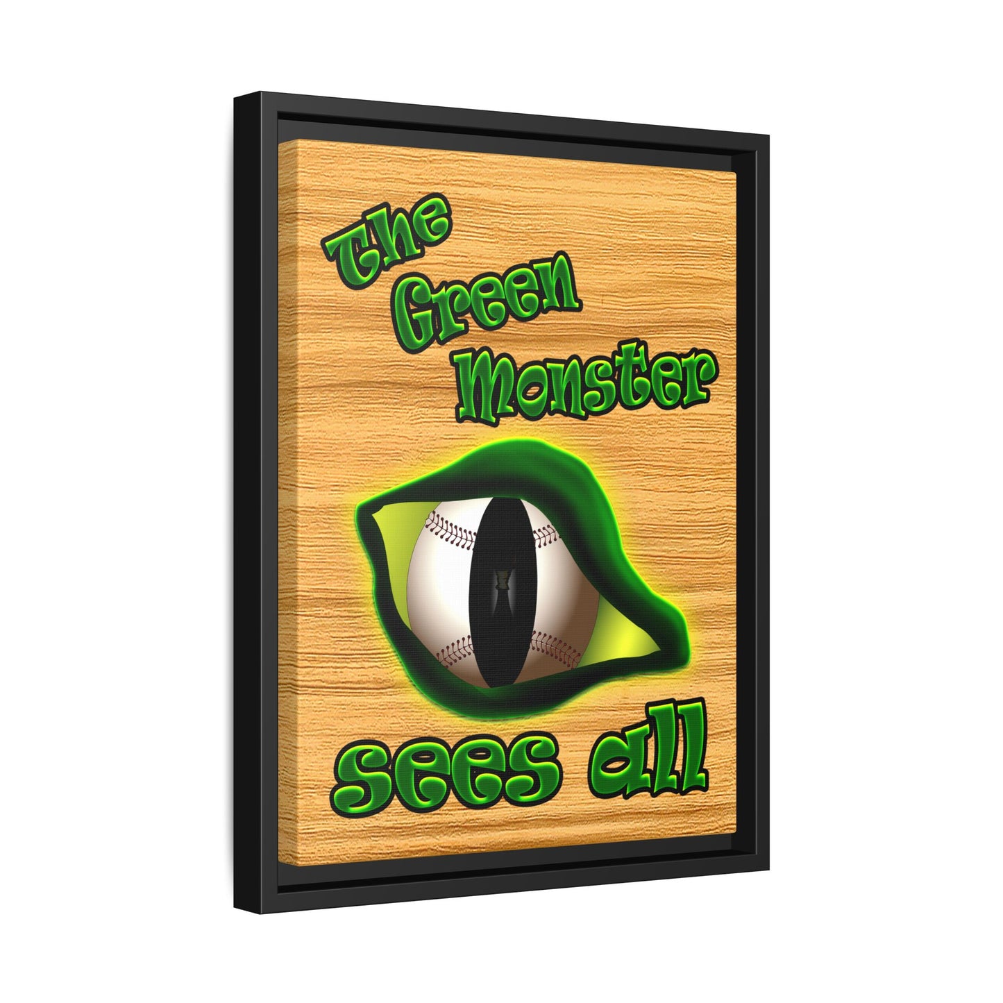 green monster - framed canvas art (butterscotch wood finish)