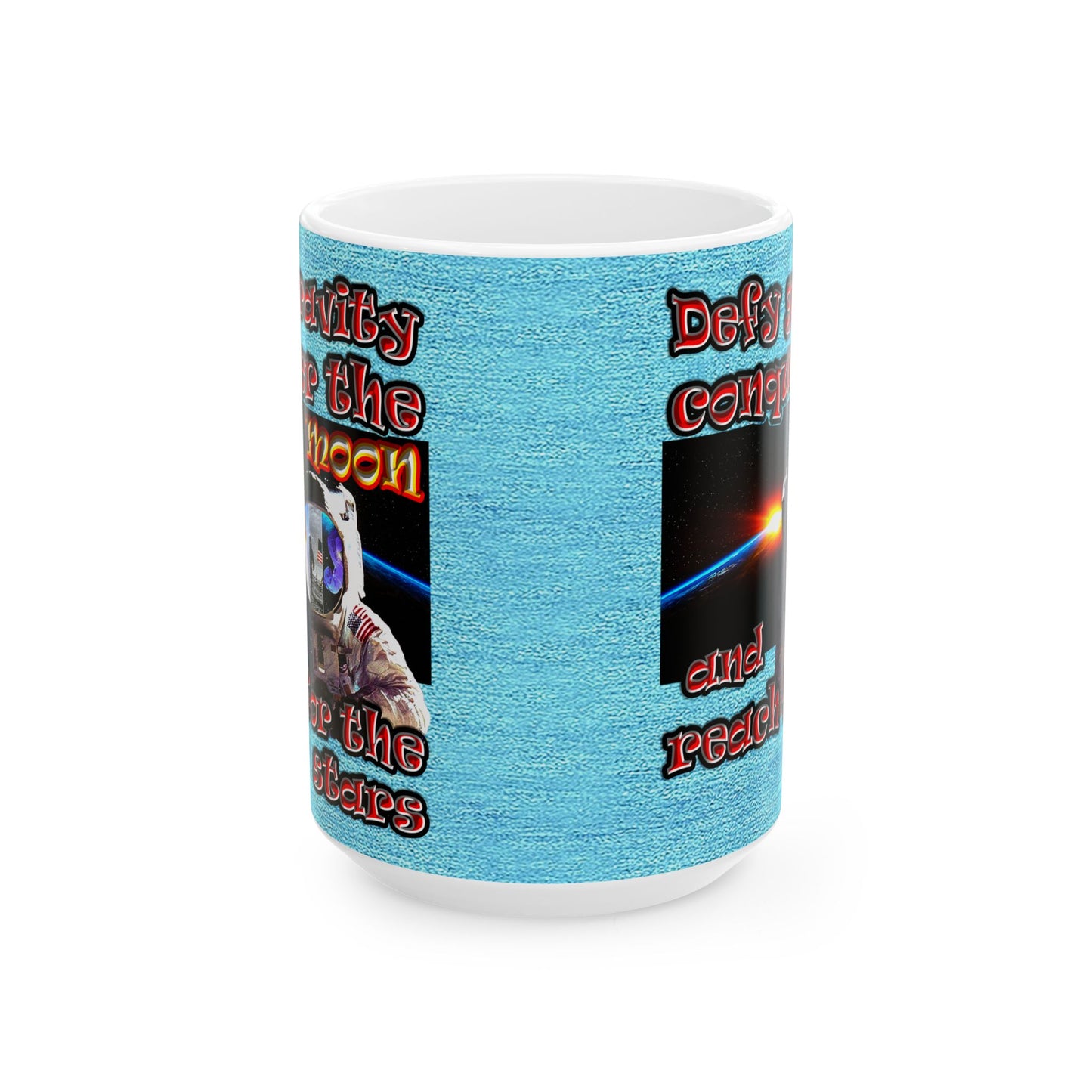 defy conquer reach - White Mug (faded blue)