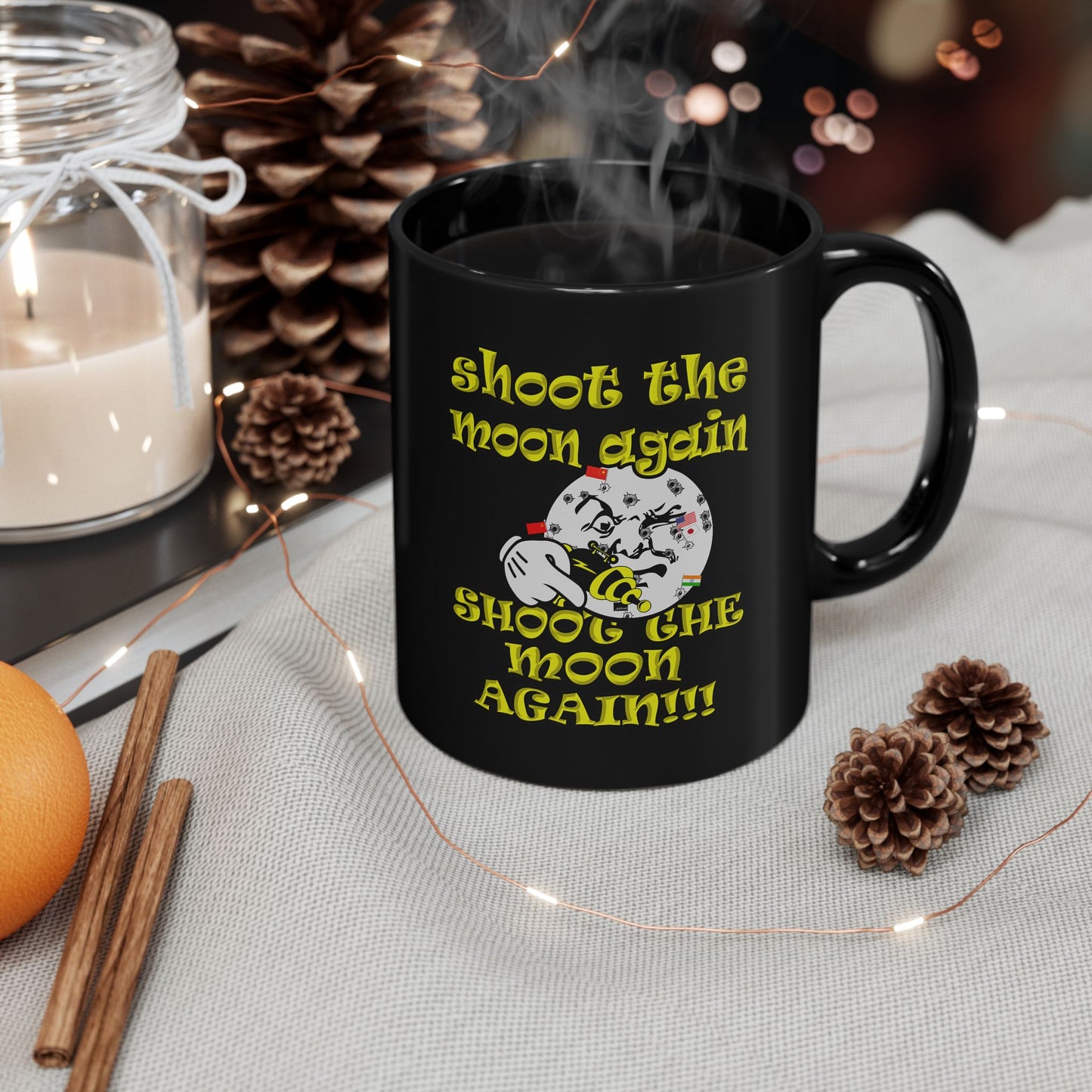 shoot the moon again - Black Mug (purple-pink wave)