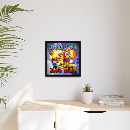 love peace - framed canvas art (grey-pink wave)