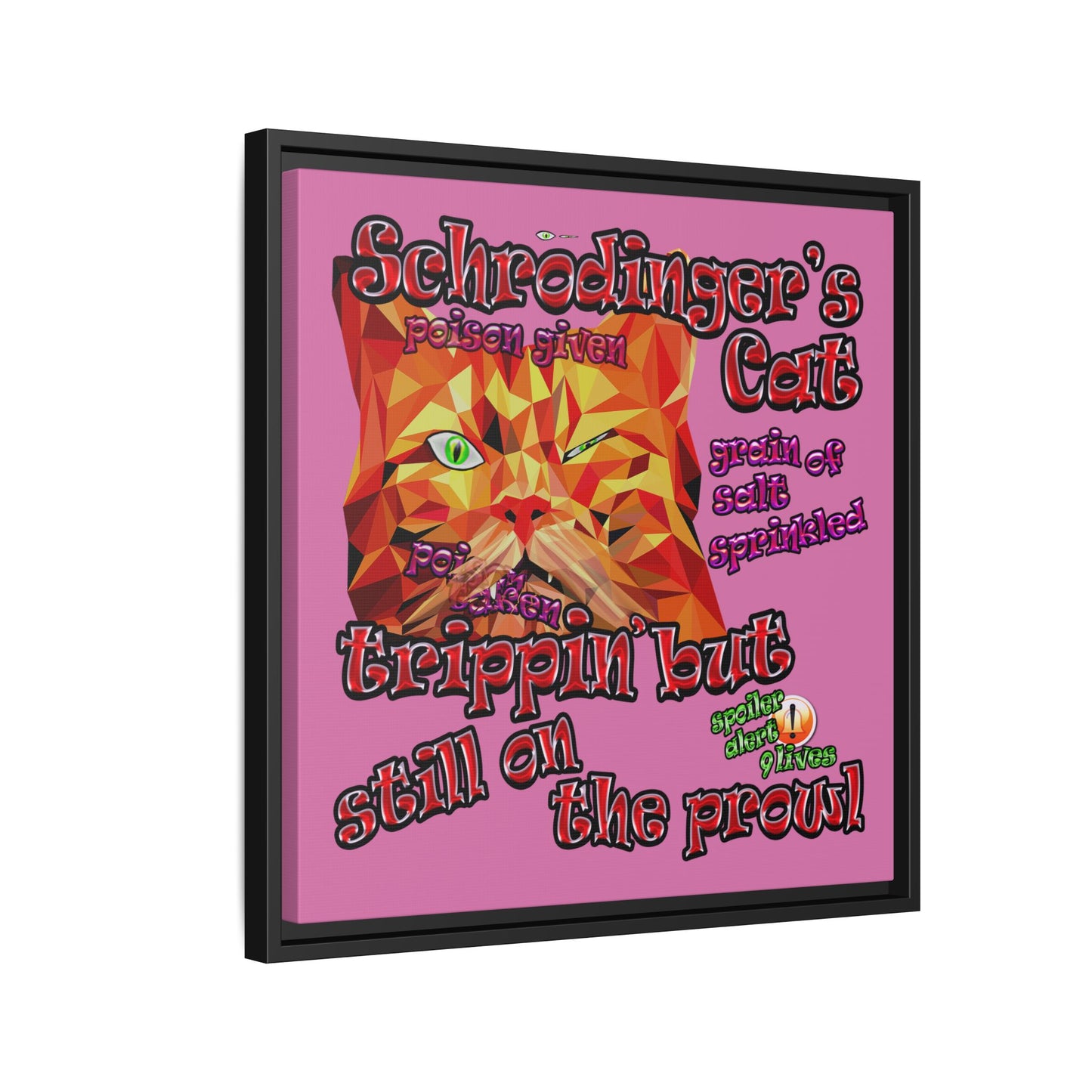 schrodinger's cat - framed canvas art (light pink)
