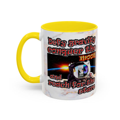 defy conquer reach - Accent Mug (white marble)