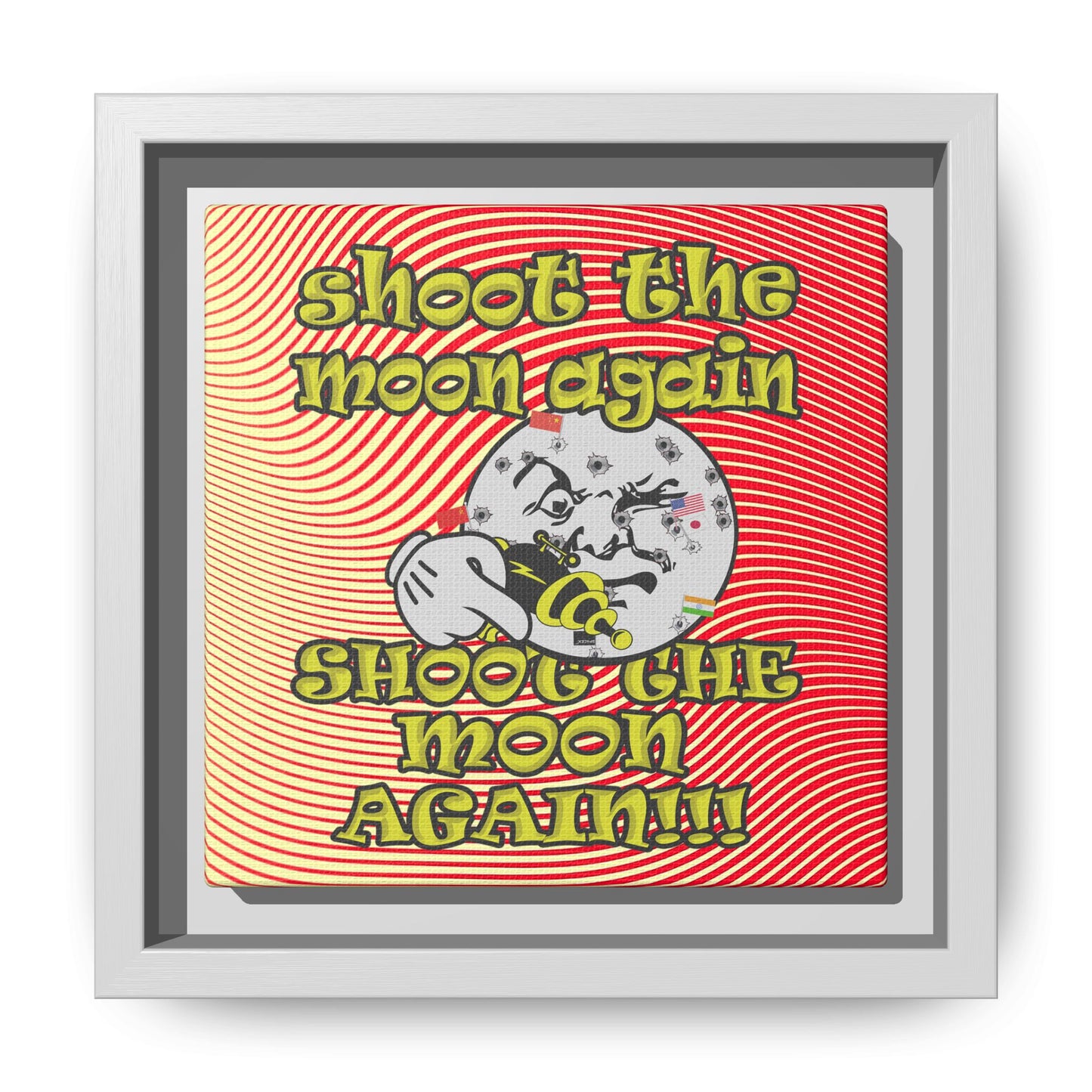 shoot the moon again - framed canvas art (yellow-orange wave)