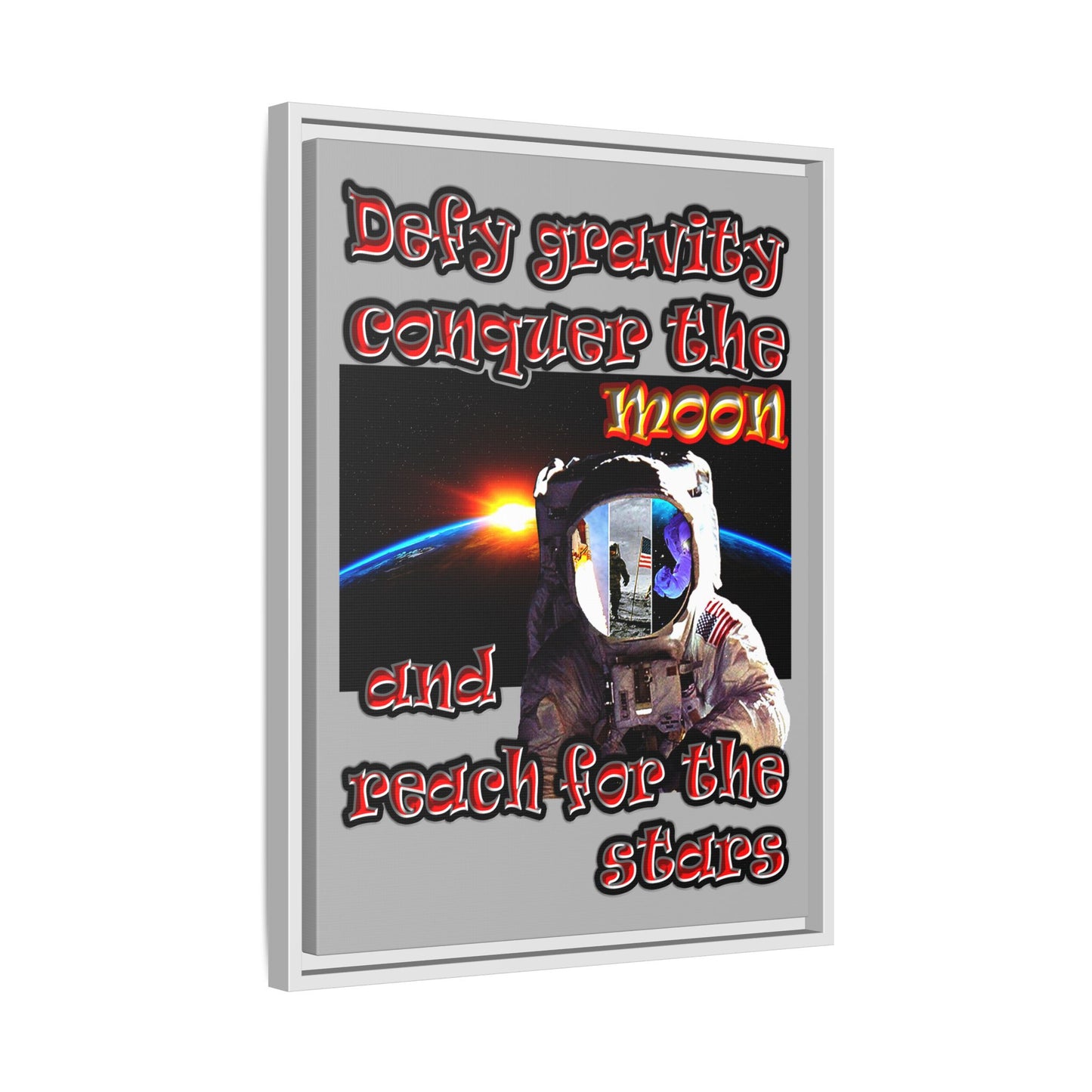 defy conquer reach - framed canvas art (light grey)