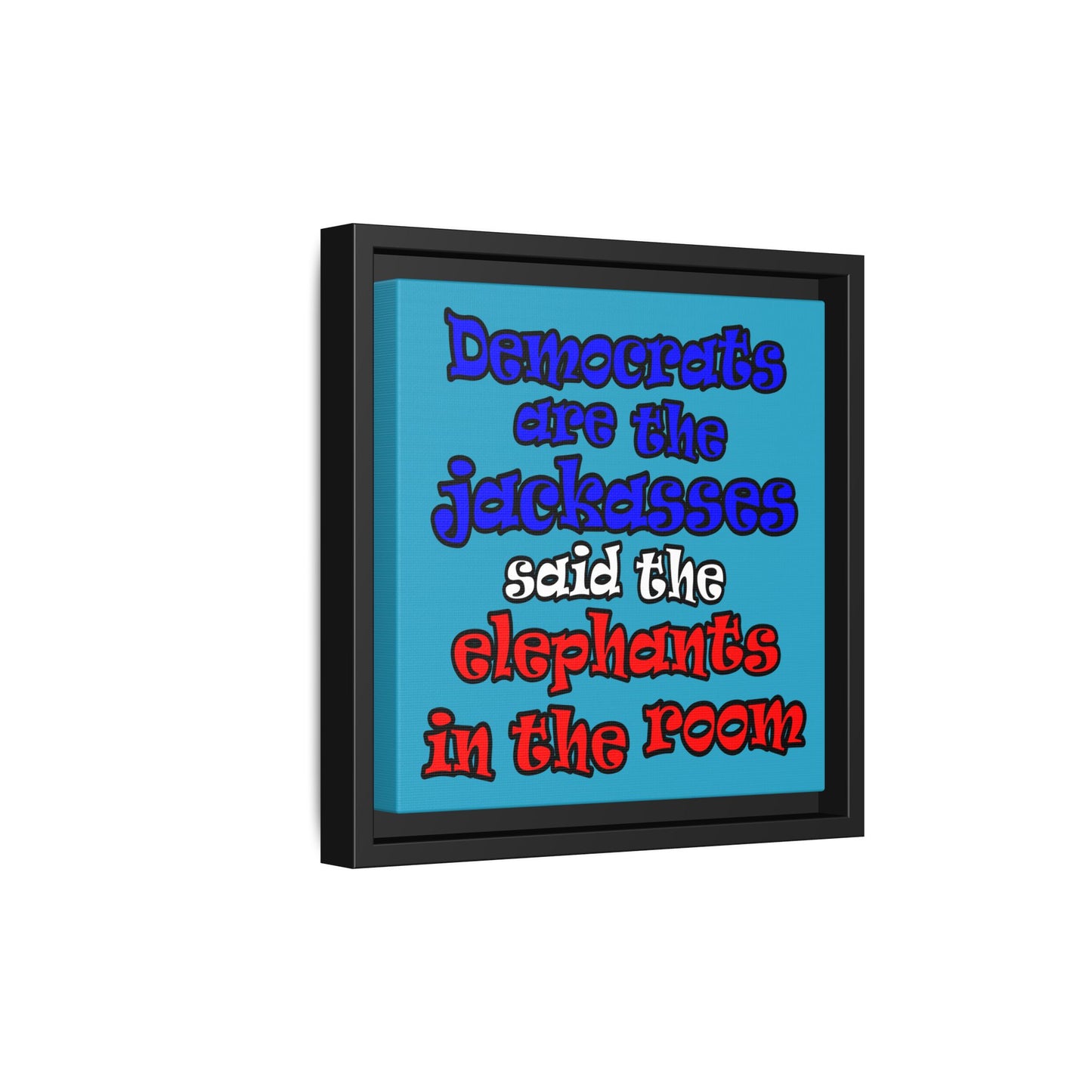 donkeys and elephants - framed canvas art (turquoise)
