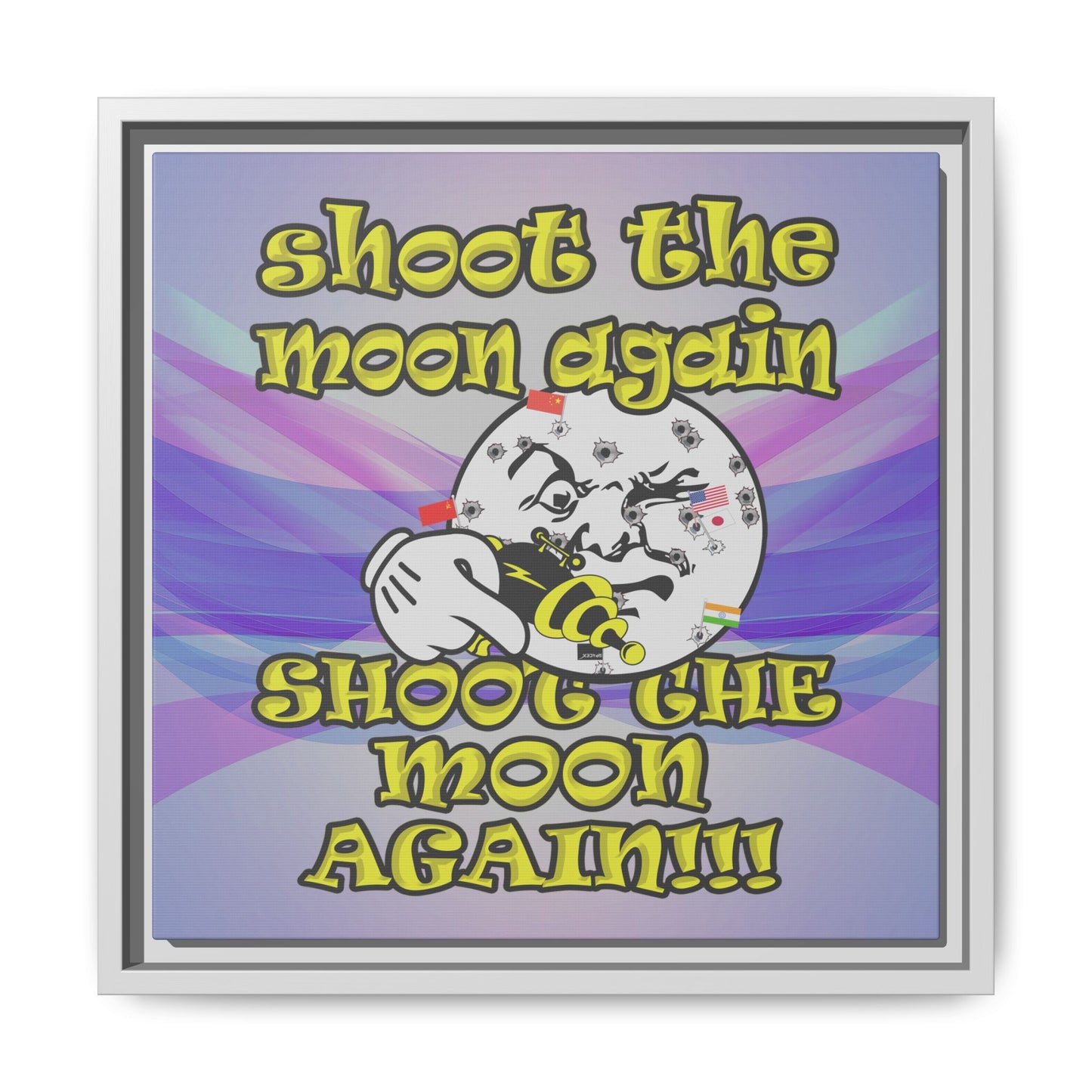 shoot the moon again - framed canvas art (light blue-pink wave)